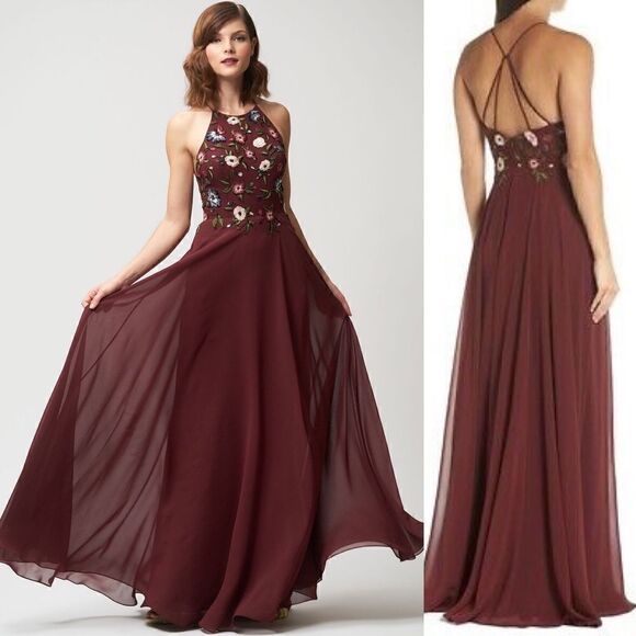 Jenny Yoo Sophie Embroidered Luxe Chiffon Gown size 10 Hibiscus - Picture 1 of 11